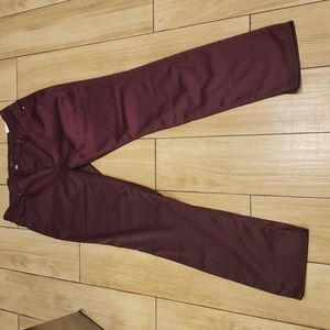 Slim straight legs with slit on the bottom burgundy slacks poly rayon and spande